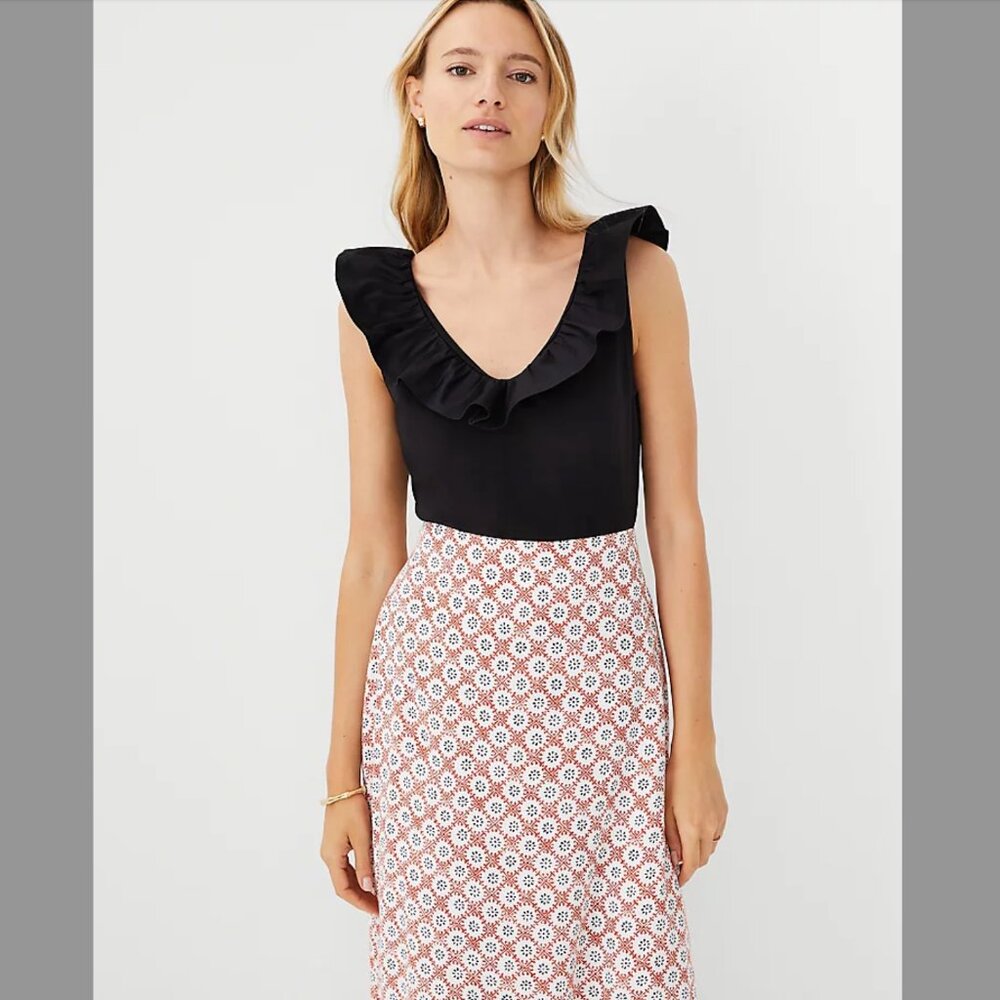 Ann Taylor Black Ruffle V-Neck Top NWT